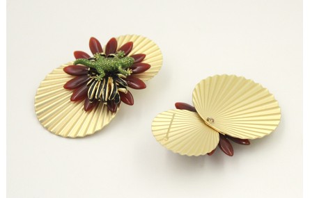 Pendientes discos ondulados oro mate con roseton d