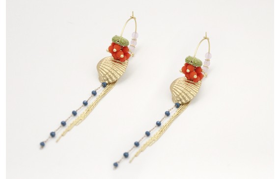 Pendientes aro oro mate con semipreciosas en coral