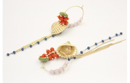 Pendientes aro oro mate con semipreciosas en coral