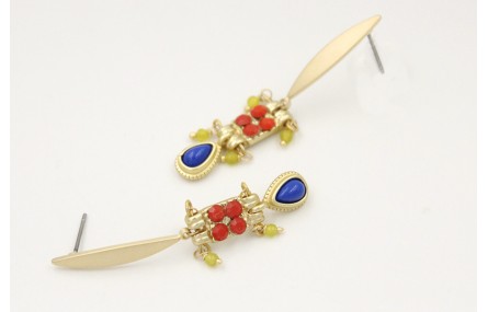 Pendientes perno lamina ovalada oro mate con entre