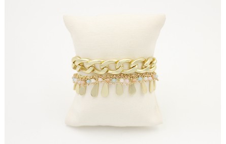 Pulsera triple con cadena entrelazada, cadena gota