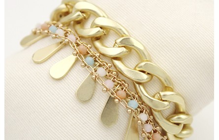 Pulsera triple con cadena entrelazada, cadena gota