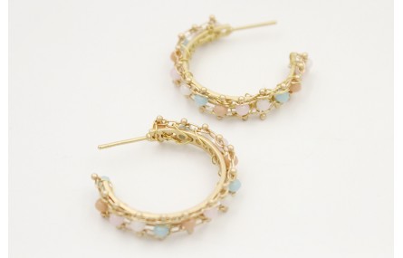 Pendientes aro oro mate con cadena facetadas opale