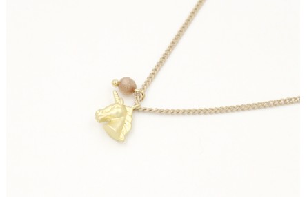 Solitario cadena eslabones planos dorado y beige c