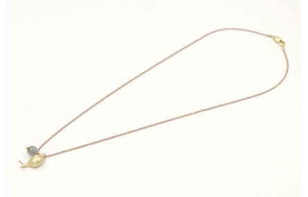 Solitario cadena de bolitas rosa nude con colgante