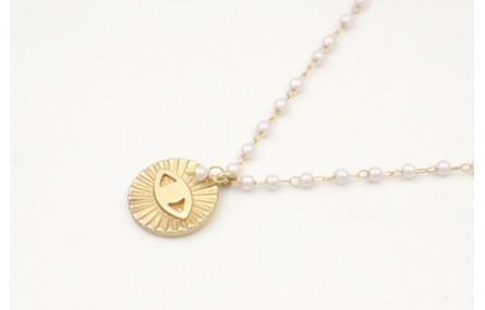 Collar cadena dorada con microperla y colgante dis