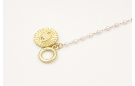 Pulsera cadena dorada con microperla y colgante di