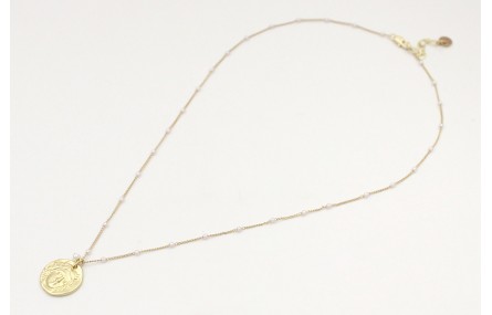 Solitario con cadena de microperlas y colgante cha