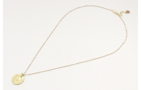 Solitario con cadena de microperlas y colgante cha