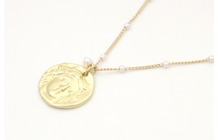 Solitario con cadena de microperlas y colgante cha