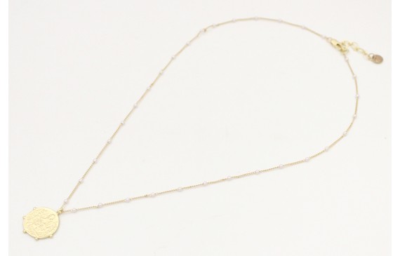 Solitario con cadena de microperlas y colgante cha