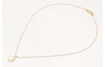 Solitario con cadena de microperlas y colgante pie