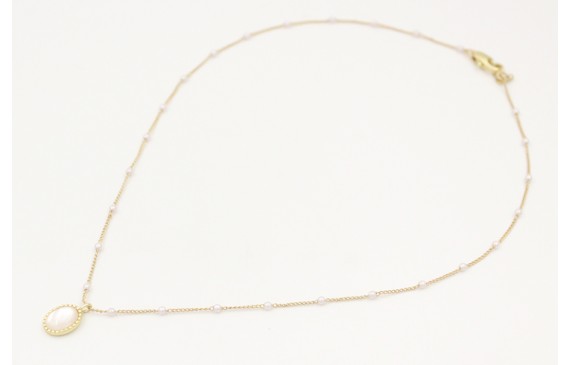 Solitario con cadena de microperlas y colgante pie