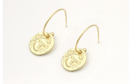 Pendientes aro con bolita en oro mate y colgante c