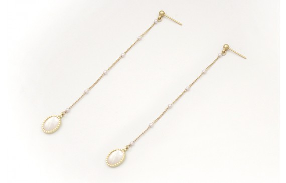 Pendientes largos perno bolita oro mate y cadena m