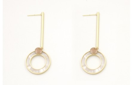 Pendientes perno palo oro mate con colgante disco 