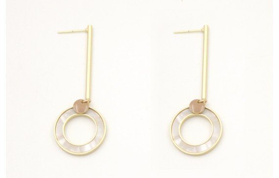 Pendientes perno palo oro mate con colgante disco 