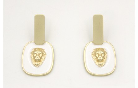 Pendientes perno listón plano oro mate con colgant