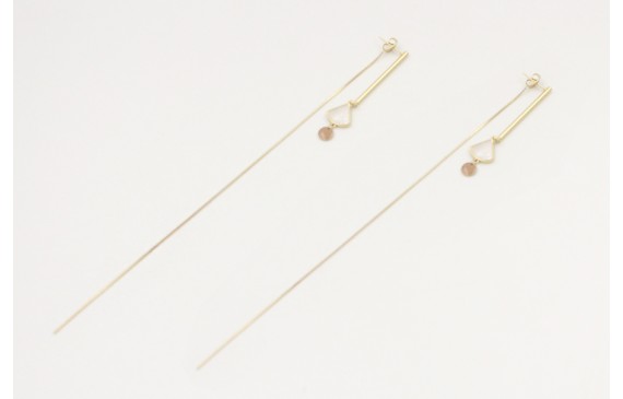 Pendientes perno palo oro mate con gota nacar enga