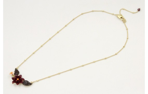 Collar cadena microbola oro mate con colgante flor