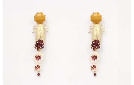 Pendientes perno brillo mostaza con colgante cigar