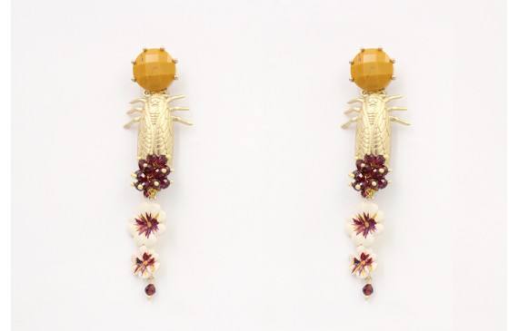 Pendientes perno brillo mostaza con colgante cigar