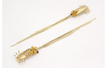 Pendientes perno cigarra oro mate con burruño boli