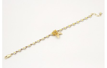 Pulsera cadena margaritas blancas y amarillas con 