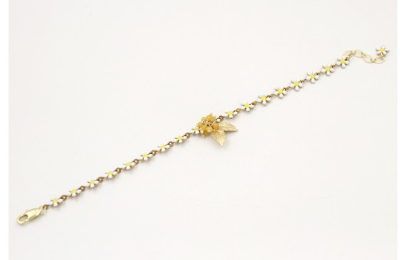 Pulsera cadena margaritas blancas y amarillas con 