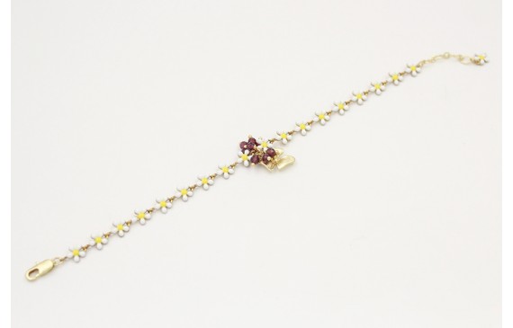 Pulsera cadena margaritas blancas y amarillas con 