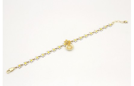 Pulsera cadena margaritas blancas y amarillas con 