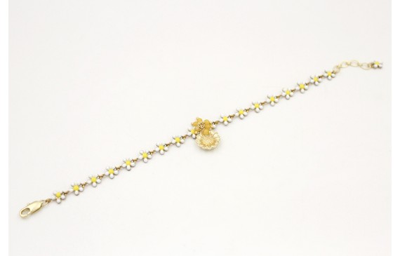 Pulsera cadena margaritas blancas y amarillas con 