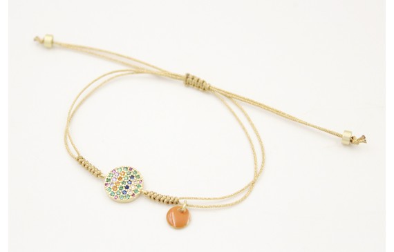 Pulsera nudo serpiente con hilo oro pálido con dis