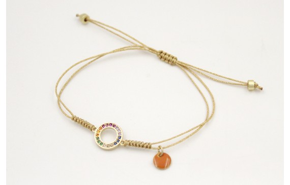 Pulsera nudo serpiente con hilo oro pálido con aro