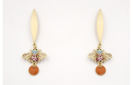 Pendientes perno lámina ovalada curvada con colgan