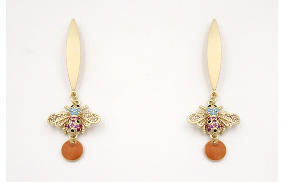 Pendientes perno lámina ovalada curvada con colgan