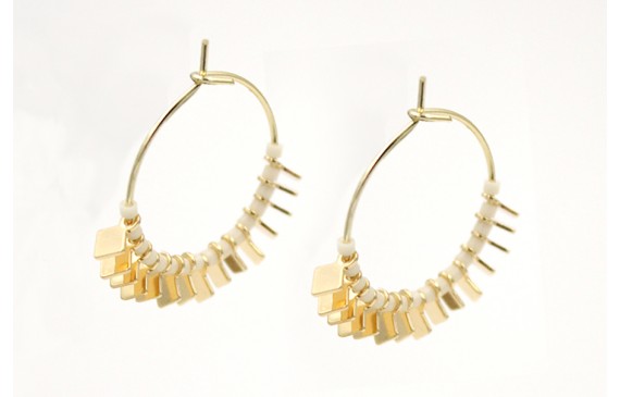 Pendientes aro dorado brillo con rombos dorados y 