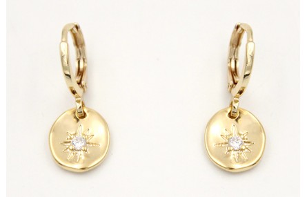Pendientes aro seguridad dorado con colgante disco