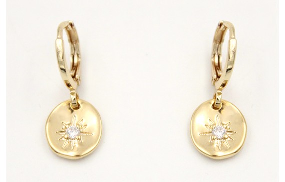 Pendientes aro seguridad dorado con colgante disco