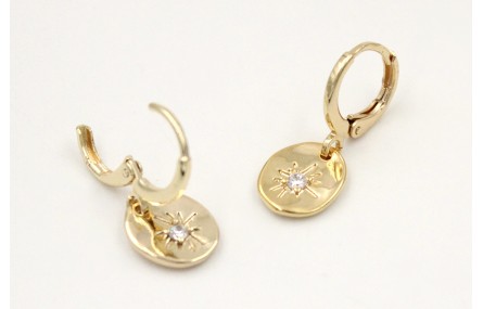 Pendientes aro seguridad dorado con colgante disco