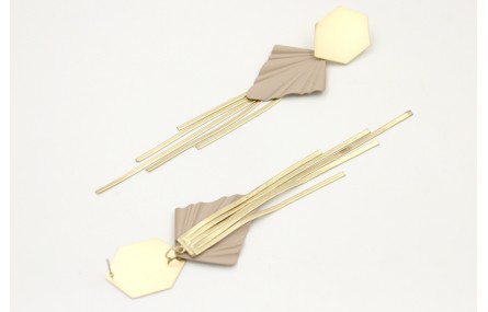 Pendientes perno hexágono oro mate con colgante tr