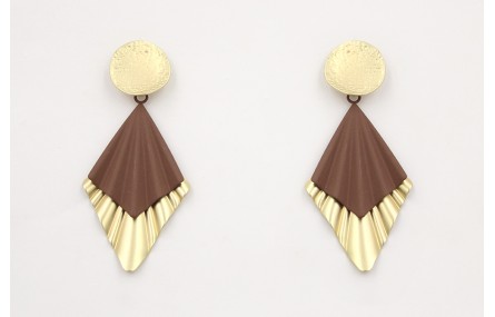 Pendientes perno disco oro mate con colgante trian