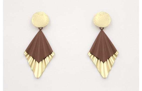 Pendientes perno disco oro mate con colgante trian