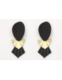 Pendientes ovalo doblado esmalte negro con triángu