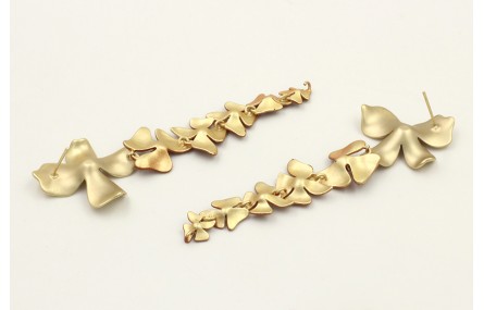 Pendientes perno flor dorado mate con colgante tir
