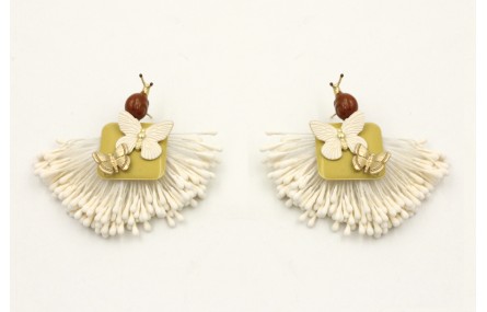 Pendientes abanico estambres blancos, cuadrado esm