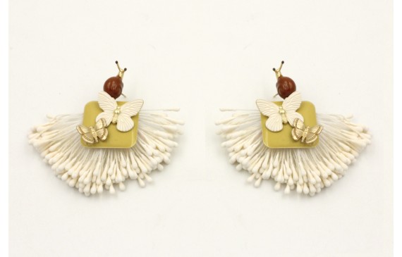 Pendientes abanico estambres blancos, cuadrado esm