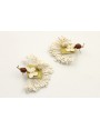 Pendientes abanico estambres blancos, cuadrado esm