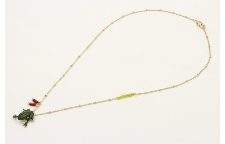 Collar cadena microbolas dorado mate, colgante ran