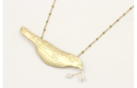 Collar cadena micro esmalte verde con colgante paj